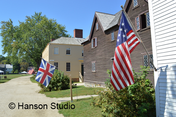 Portsmouth, NH - Strawbery Banke - Flags and Street Near Sherburne House